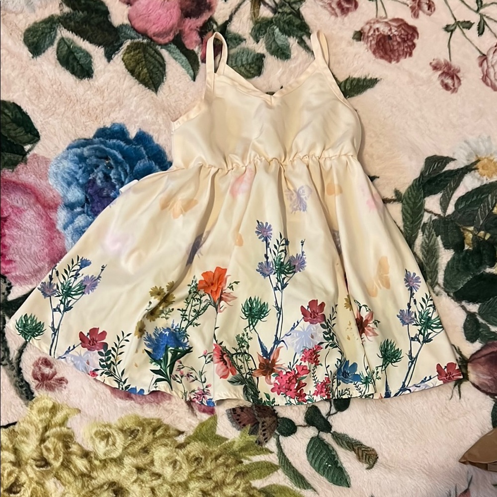 Floral Kids Dress - Cream with Multicolor Accents
